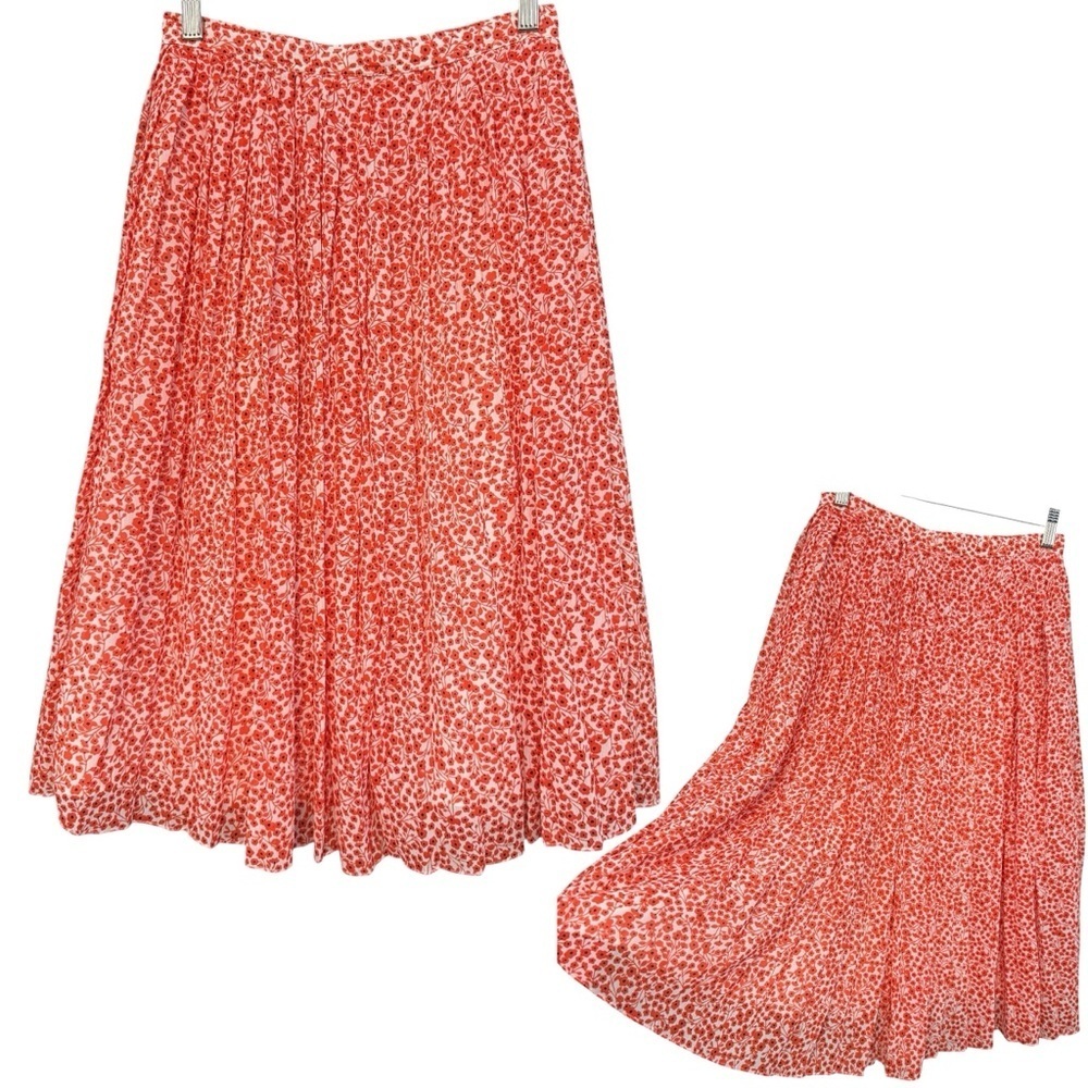 J.Crew Red Floral Pleated A-Line Midi Skirt Women’s Size 00